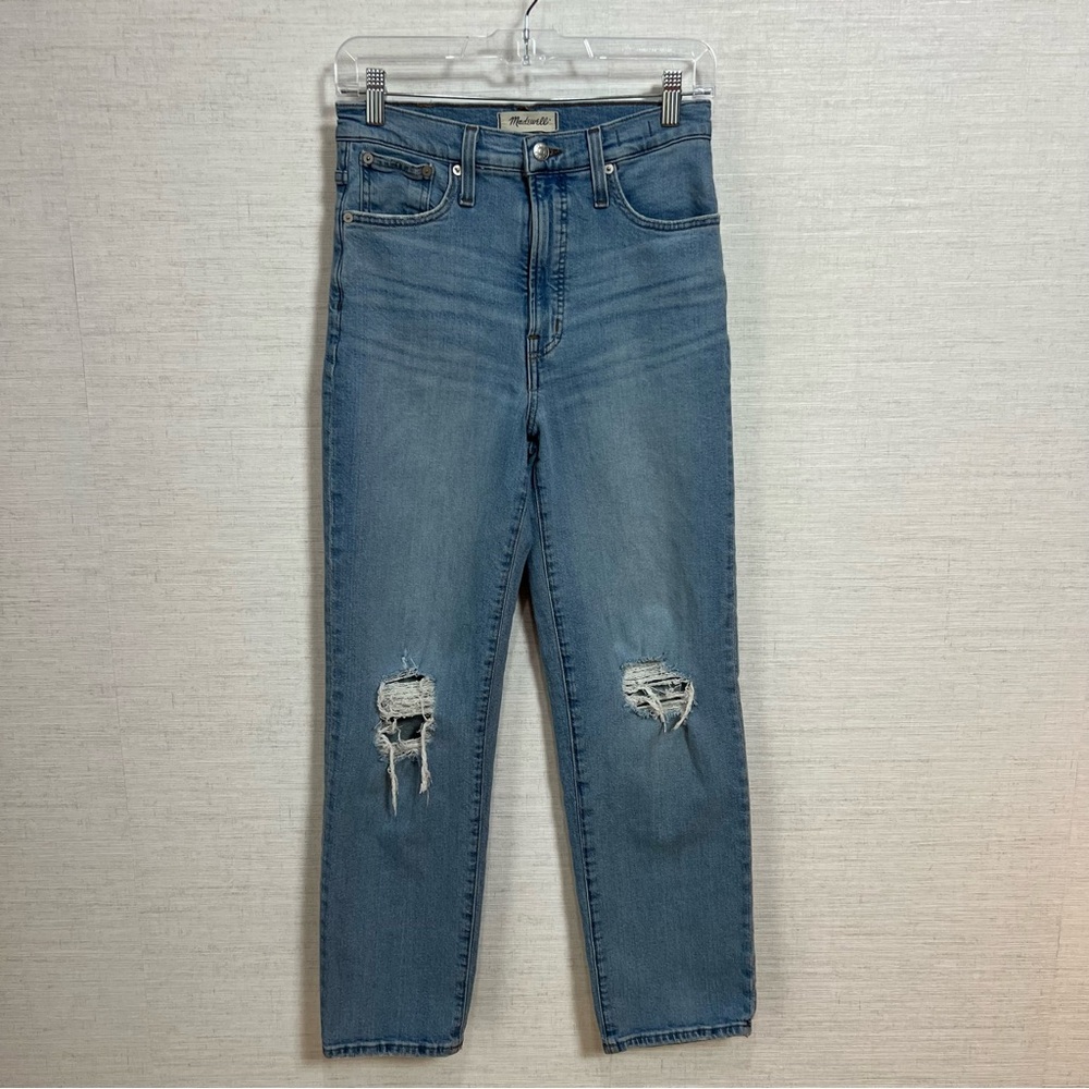 Madewell The Perfect Vintage Straight Jean Distressed Light Wash Denim Size 27